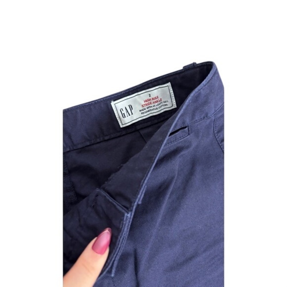 GAP High Rise Stride Ankle Pants Women 2 Navy Blue Excellent Wide Leg Chino - Picture 2 of 5